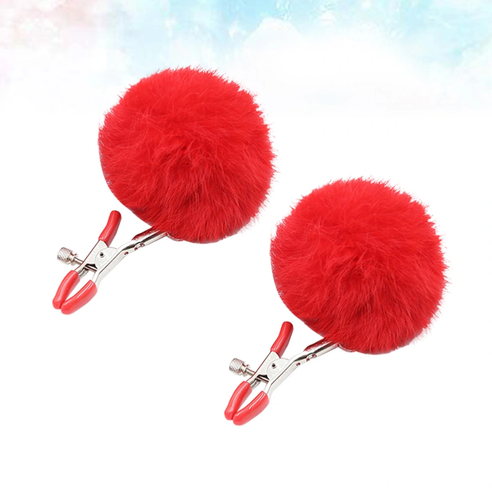 1 Pair Plush Ball Breast Clamps Flirting Clamps Toys Massager for Women Female (Red)