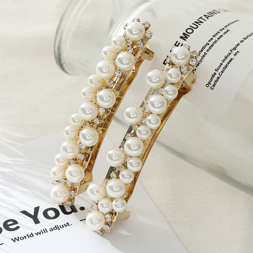 2pcs Spring Hair Clips Knit Manmade Pearl Barrettes Bobby for Women Girls (Golden)