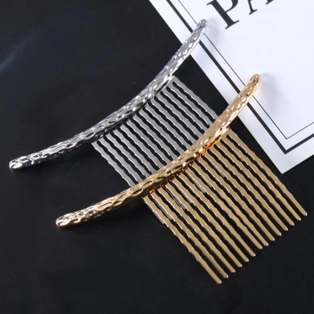 2pcs Flax Pattern Curving Hair Comb Retro Simple Hair Accessories Alloy Headdress Hair Decoration (Golden + Silver)