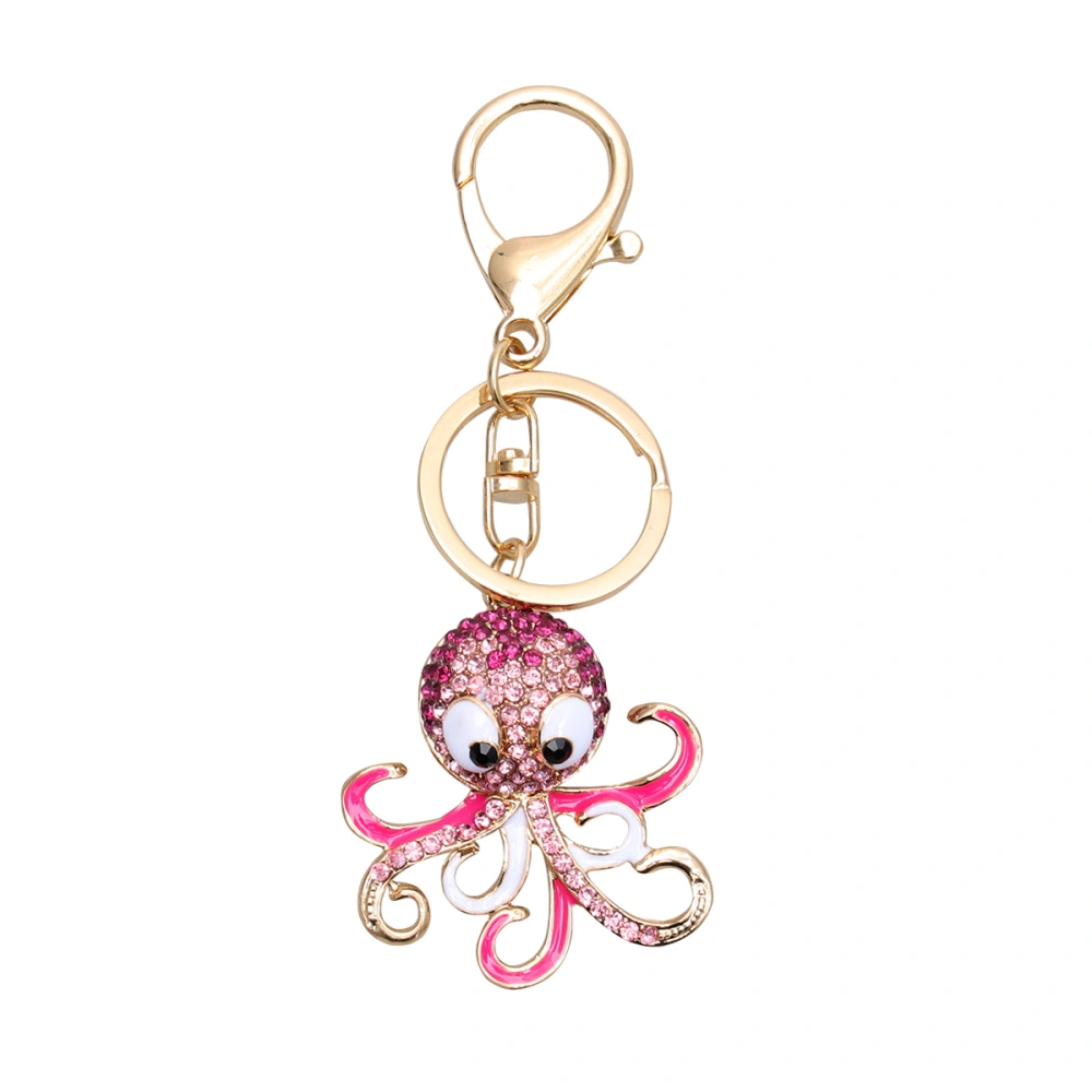 Delicate Rhinestone Key Chain Octopus Key Ring Keychain Bag Pendant Charm Christmas Birthday Gift (Pink)