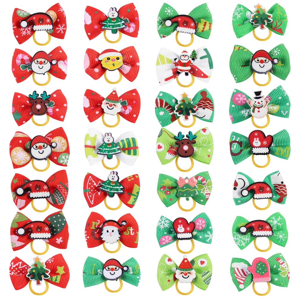 POPETPOP 30pcs Christmas Pet Hair Band Elastic Dog Hair Band Puppy Hair Tie Cloth Hair Ring (Mixed Style)