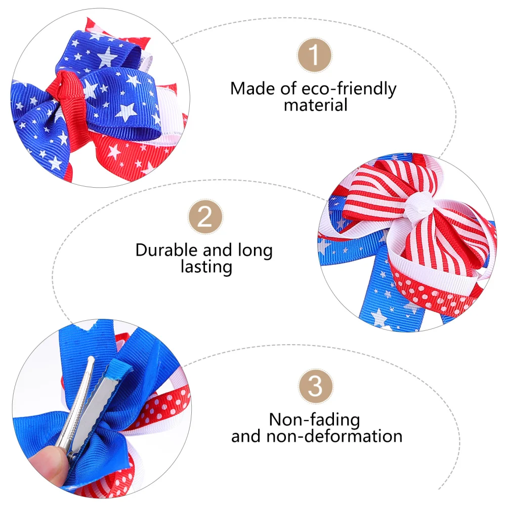 3pcs  Independence Day Hair Clips Chic USA Festival Headwears Bowknot Headdress