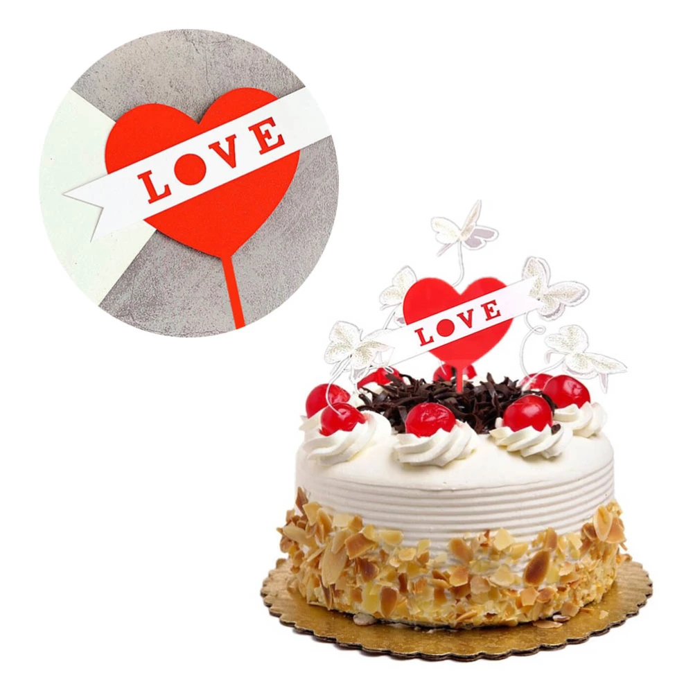 6Pcs Valentine's Day Cake Toppers Unique Love Heart Shaped Cupcake Picks Ornaments Party Cake Decoration Party Supplies