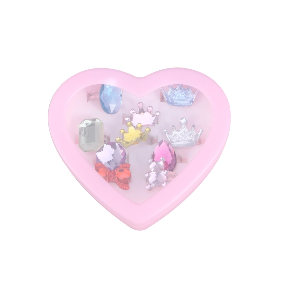 10pcs Acrylic Diamond Rings Heart Shaped Boxed Children's Diamond Rings for Kids Girls