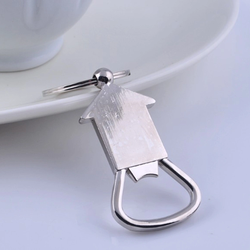 House Shape Metal Keyrings Unique Bottle Openers Wine Beer Opener Pendant Keychain Creative Gift (Silver)