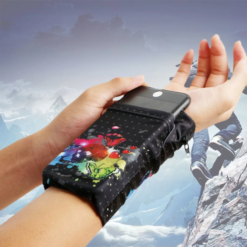 Printing Breathable Mobile Phone Holder Wallet Smart Phone Arm Bag Gym Running Armband Phone Bag Multifunctional Storage Bag for Women and Men (Colorful L）