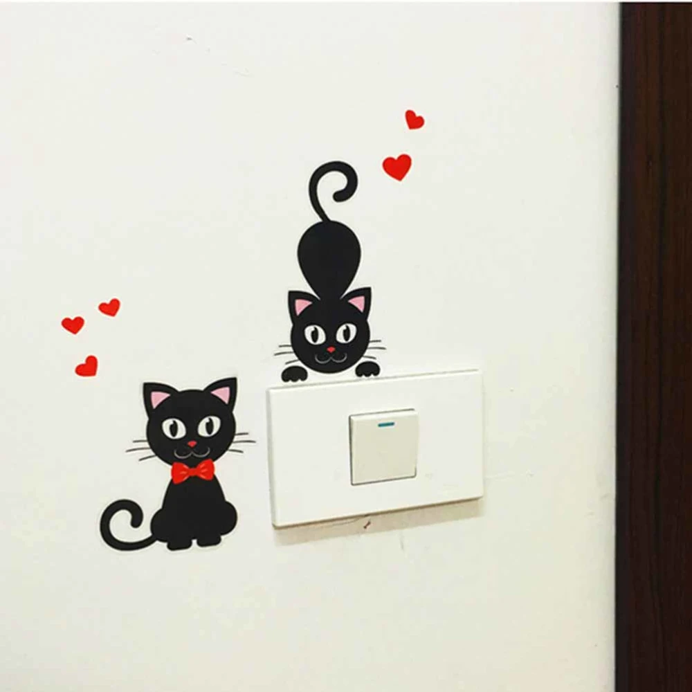 16.5x10cm 5Pcs Lovely Cartoon Cat Switch Sticker Refrigerator Sticker Black