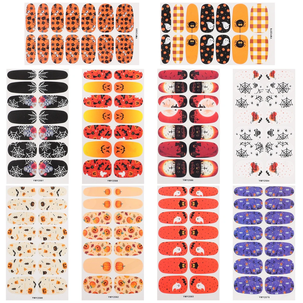 10 Sheets Halloween Nail Art Decals Stickers Fake Nails Manicure DIY Accessories