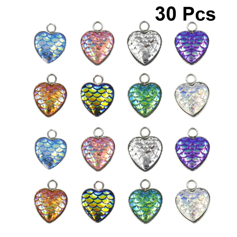 30 Pcs Peach Heart Shape Pendants Stainless Steel Fish Scale Charm for Necklace Supplies DIY Jewelry Making (Mixed Color)