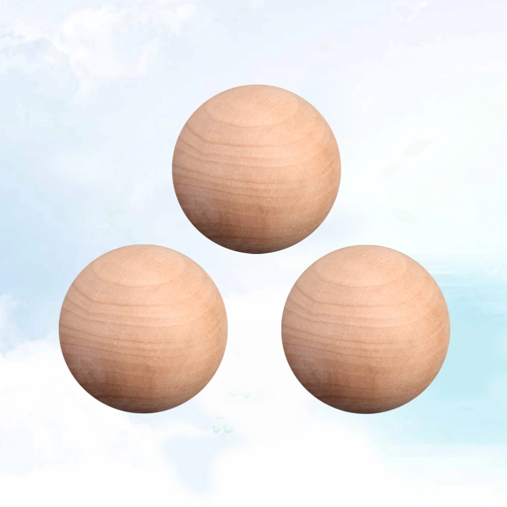 3PCS Wood Ball Round Shape Natural Unfinished Wooden Round Craft Ball Sanded Smooth Solid Wood Balls