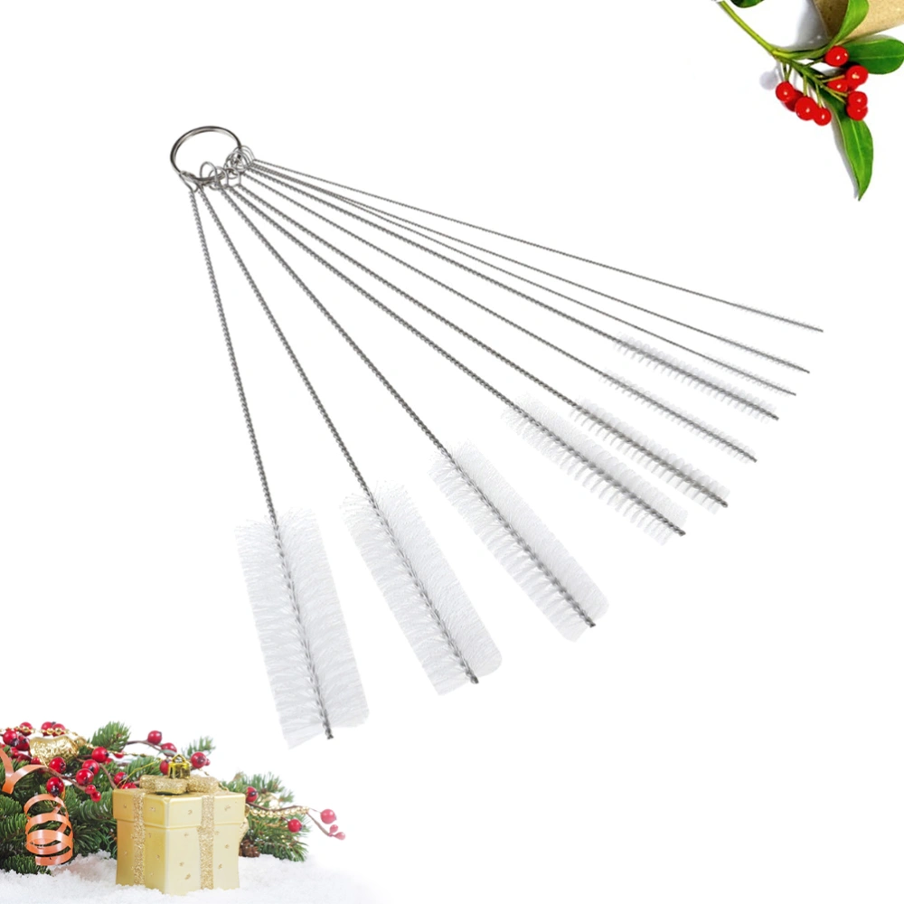 10PCS/Set Drinking Straw Cleaning Brushes Stainless Steel Nylon Brush Cleaner for Cleaning Straws (White)