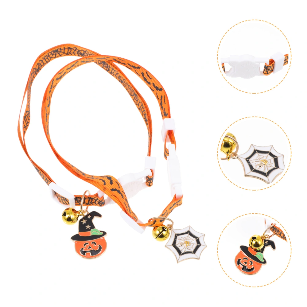 2Pcs Decorative Pet Collars Halloween Themed Cat Neck Decors Lovely Bell Collars