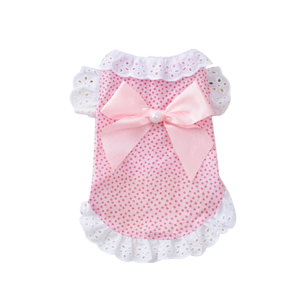 Stylish Sweet Bow Dog Skirt Comfortable Breathable Fashionable Lace Dog Clothes Pet Costume Size S Pink