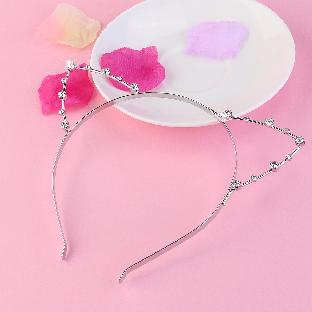 ROSENICE Rhinestone Headband with Cat Ears Fancy Dress for Costume Party (Silver)