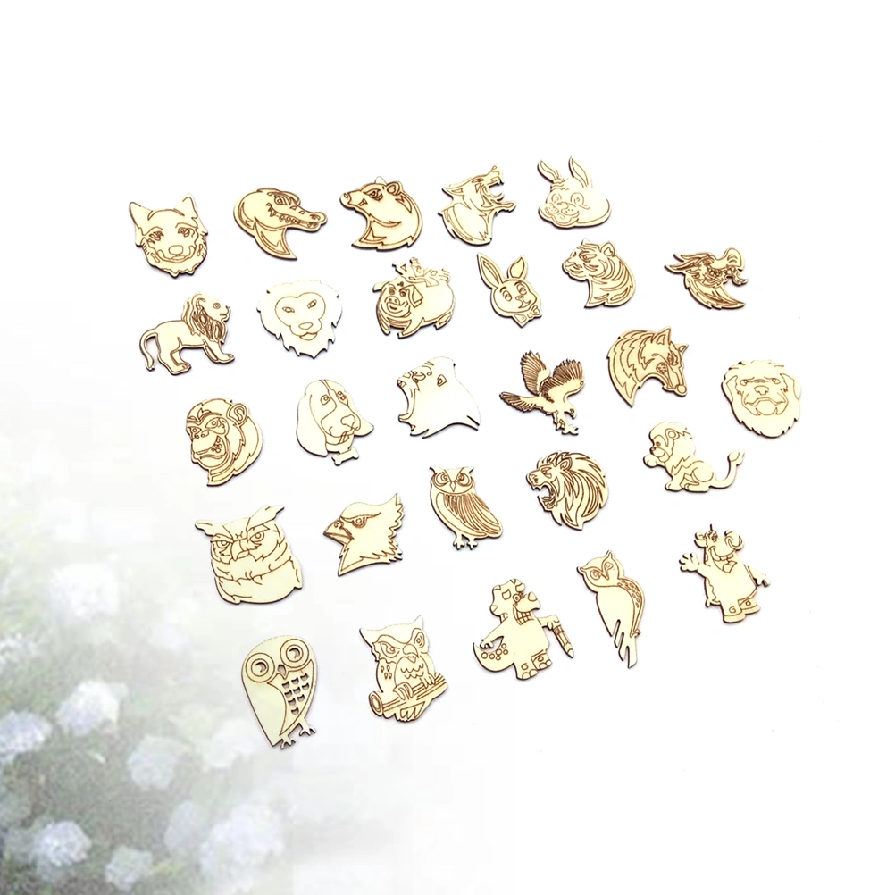 50pcs Natural Wooden Animal Pattern Crafts DIY Home Decor Wood Slices Embellishments Handicraft Scrapbooking Arts Accessory