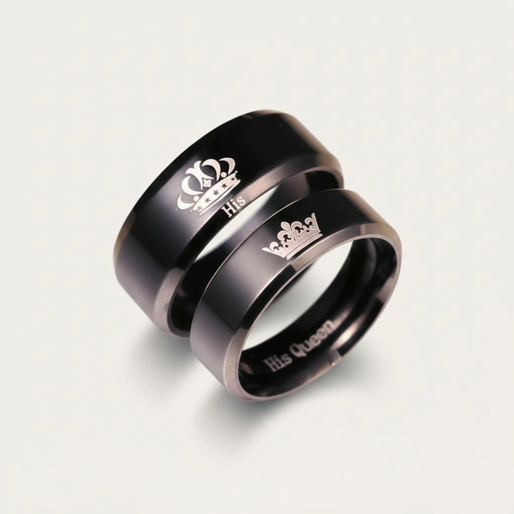 Couples Ring Titanium Steel Crown Stainless Steel Lover Rings Finger Ring for Wedding Promise Jewelry Size 6 (His Queen)