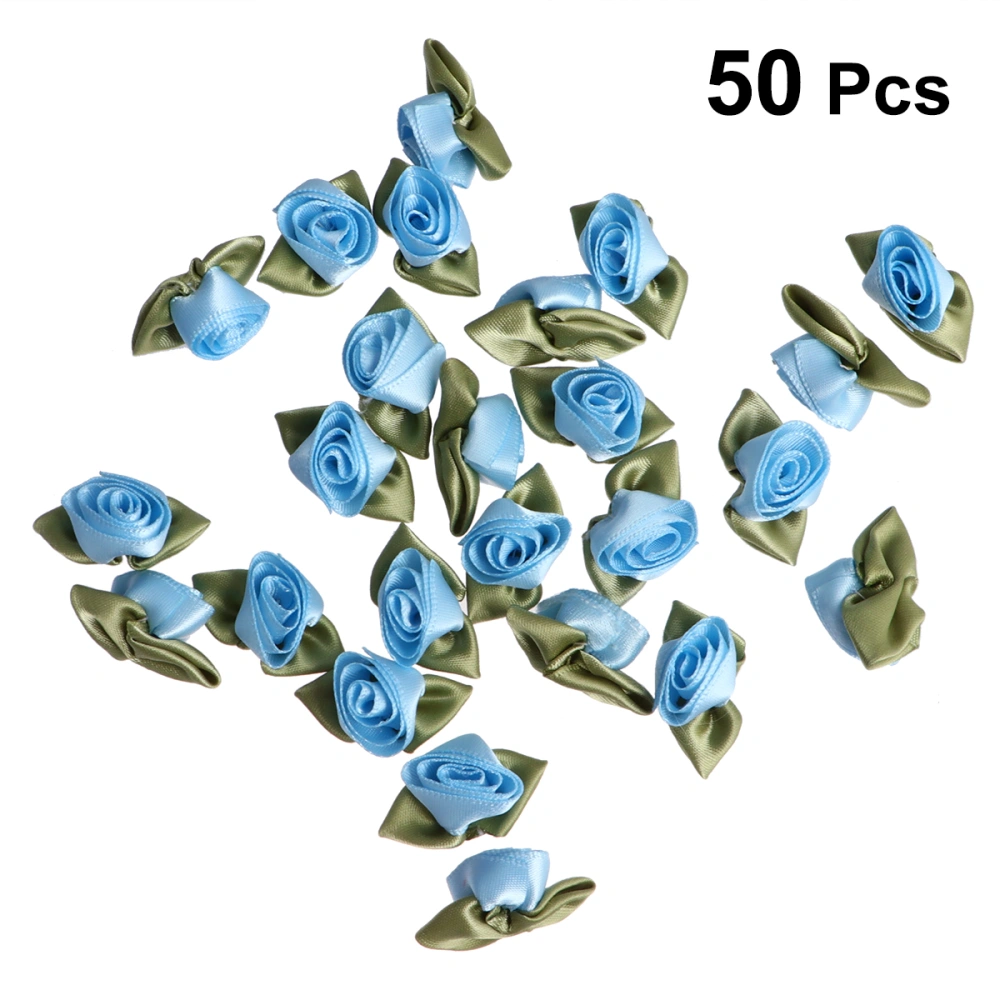 1 Set 3cm DIY Ribbon Flowers Handmade Tulip Flowers Handicraft Decorative Supplies for Clothing Cards Gifts (Blue)