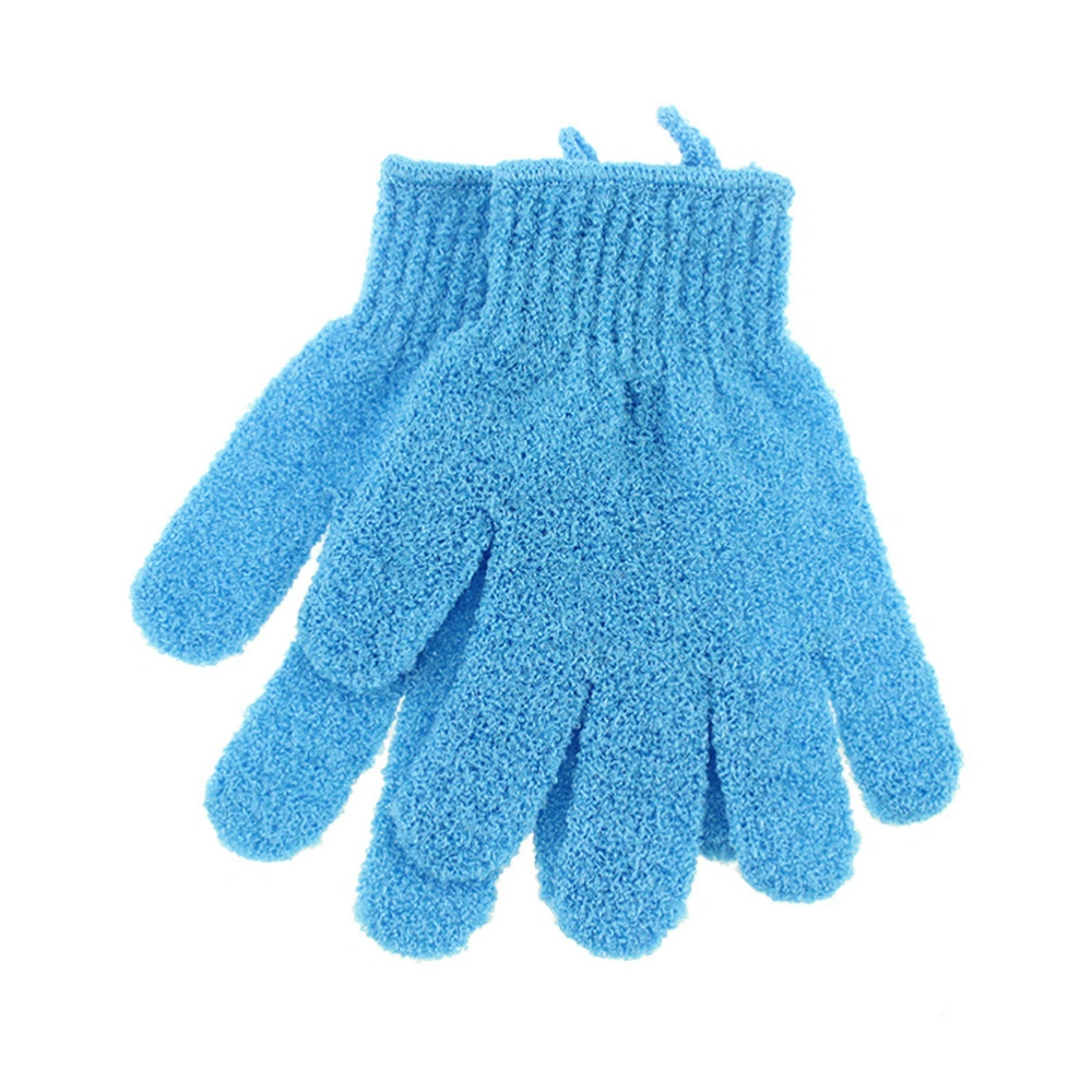 1 Pair Bath Exfoliating Glove Five Fingers Body Scrub Gloves Bath Shower Sauna Scrubber Mitt for Men Women (Blue)