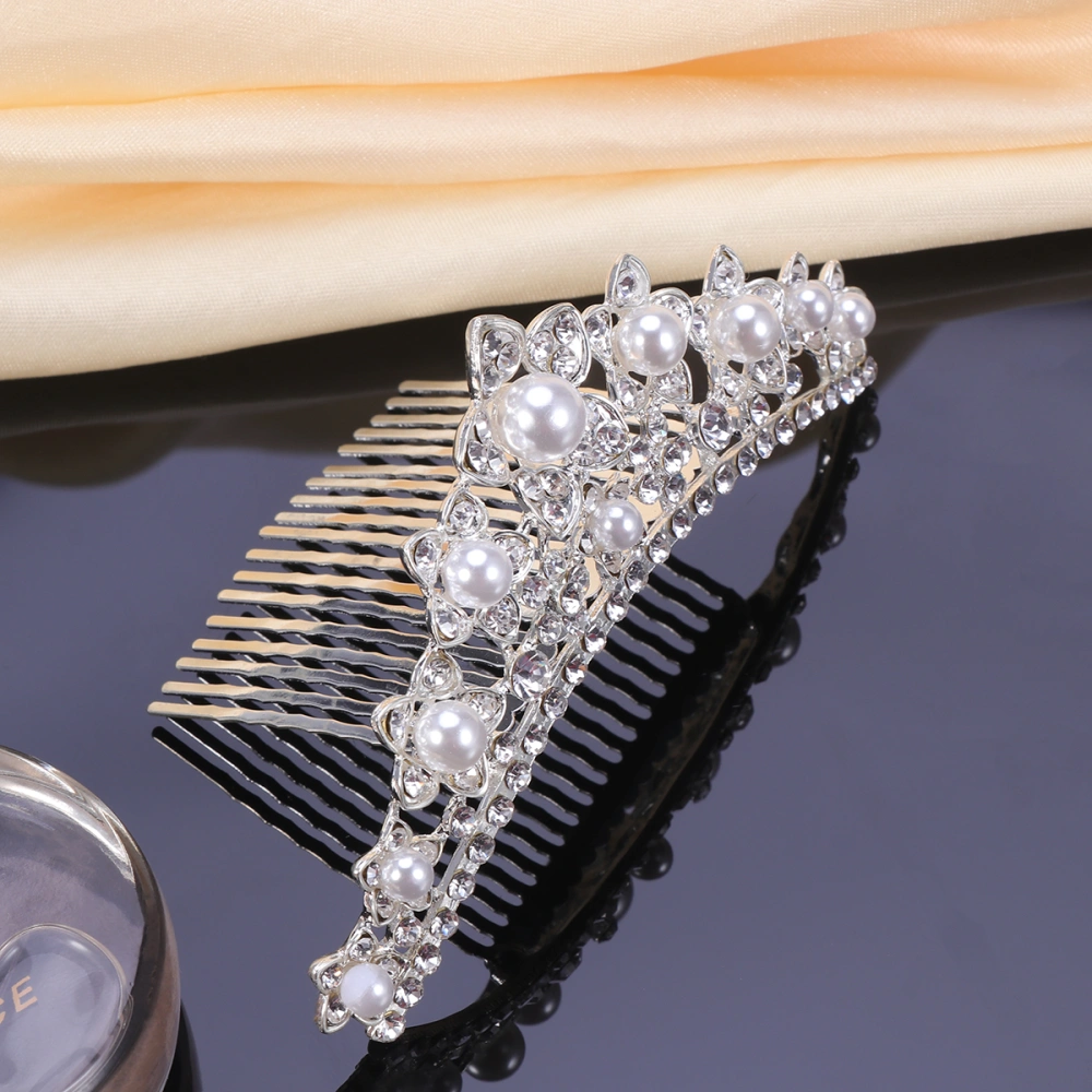 1PC Children's Crown Hair Comb Manmade Pearl Rhinestone Flower Hairbrush Headbands Hair Accessories