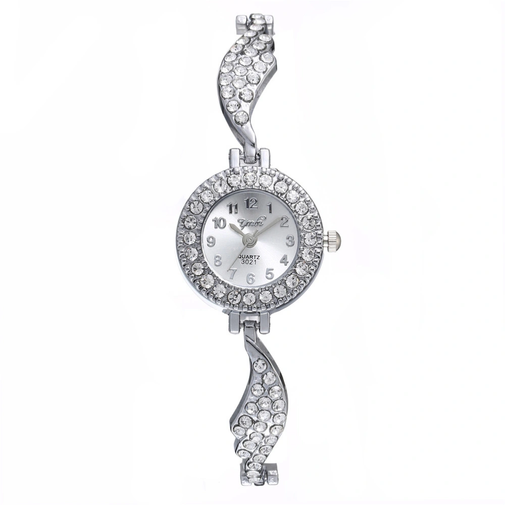 1Pc Fashion Rhinestone Watch Woman Wing Bangle Watch Quartz Watch (Silver)