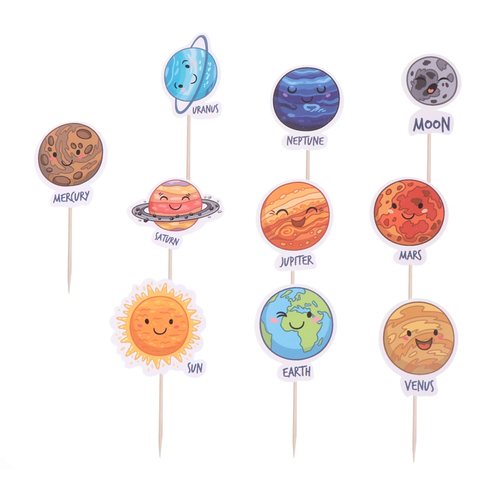 10pcs Universe Planet Cake Topper Decorative Cupcake Toppers Fruit Picks Party Supplies