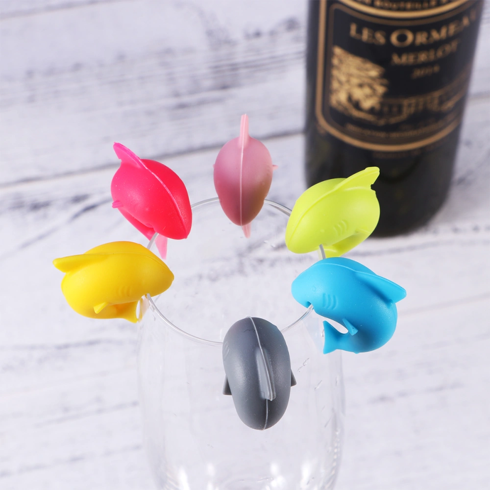 6 Pcs Silicone Red Wine Glass Marker Creative Shark Sticker Sucker Mark Glass Identification Perfect for Parties