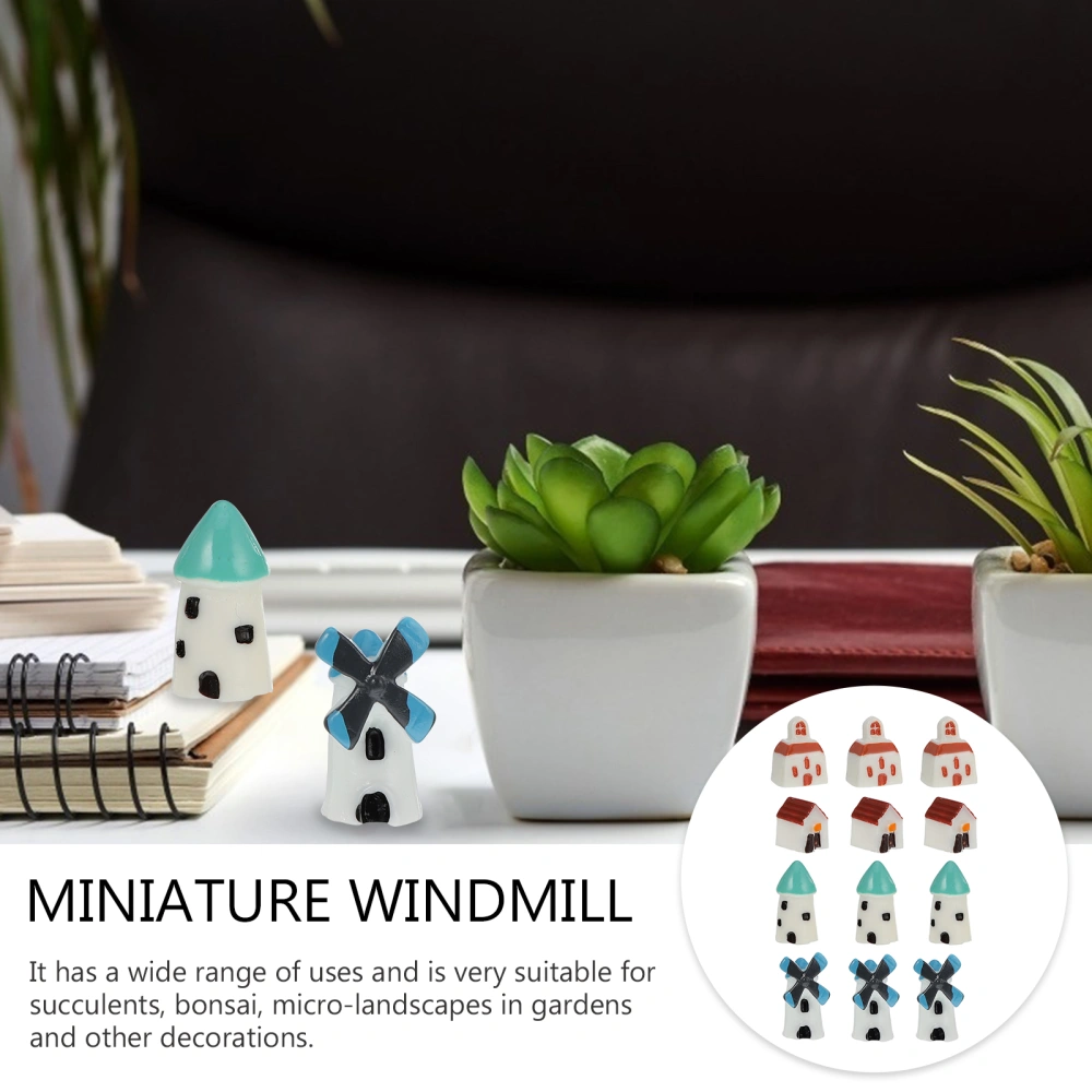 12pcs Miniature Windmill House Garden Ornaments Artificial Figurines Decor