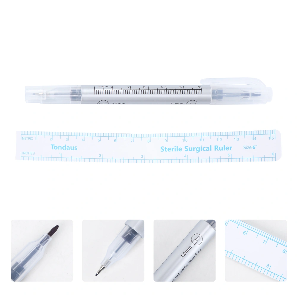 Skin Marker Pen Double Ended Purple Ink Pen with Ruler for Piercing Permanent Makeup