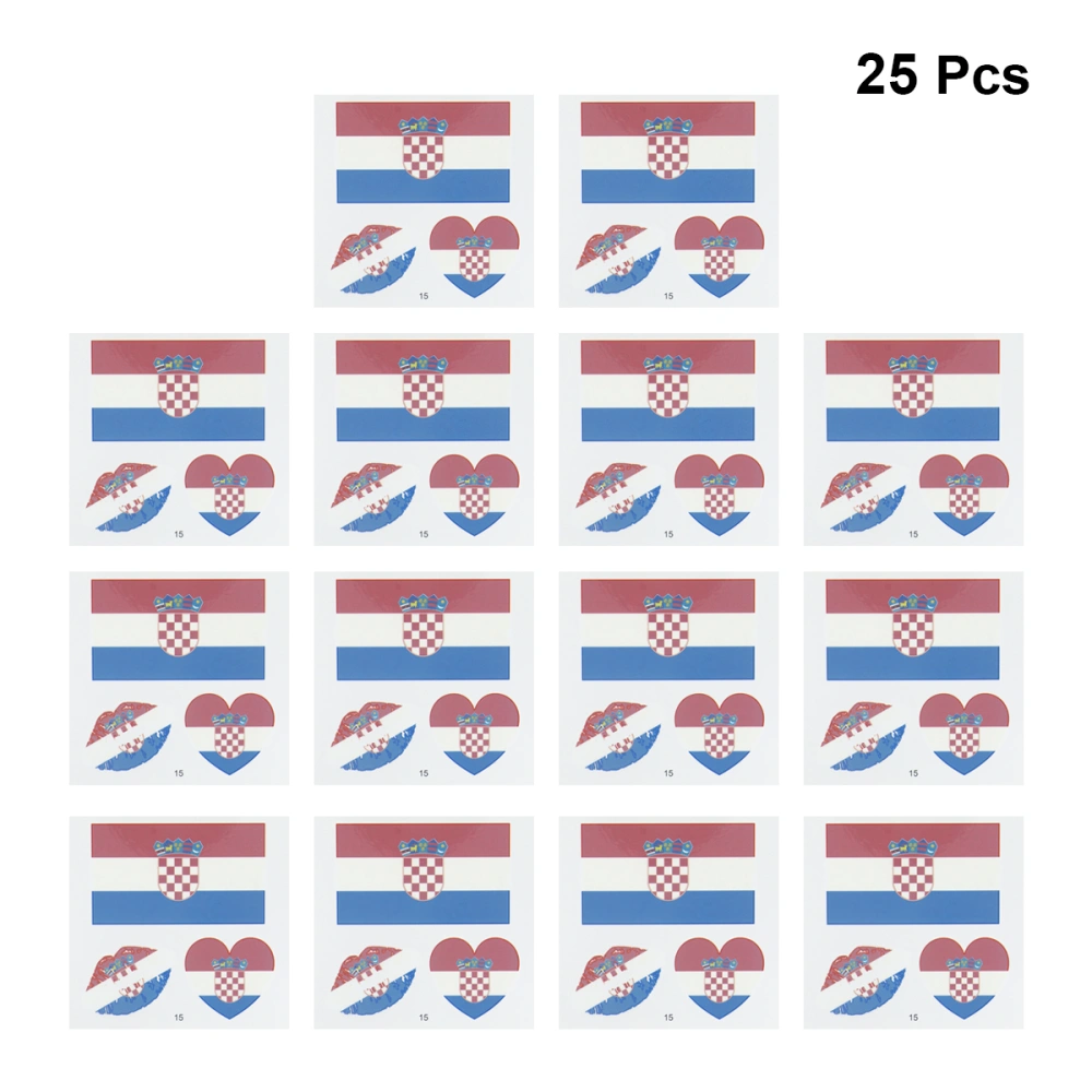 25 Sheets Waterproof National Flag Stickers Temporary Disposable Eco-friendly Tattoos National Flag Decal for Sports s (Croatia)