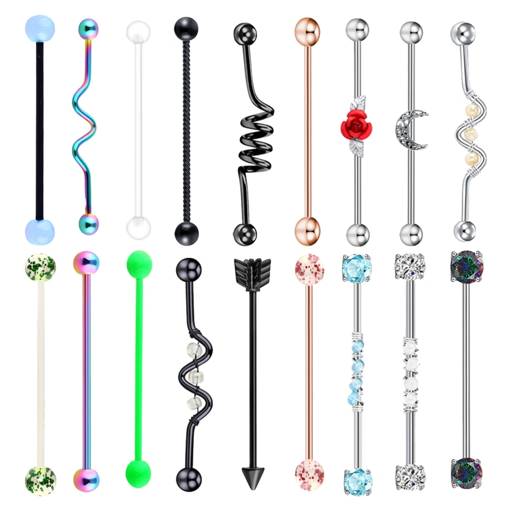 18Pcs Barbell Series Ear Studs Decorative Ear Studs Fashion Piercing Jewelries