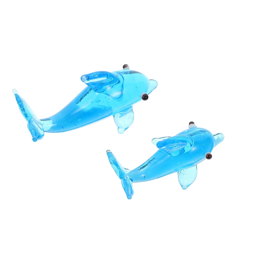 2pcs Glass Dolphin Figurine Sea Animal Ornaments Desktop Dolphin (Random Size)