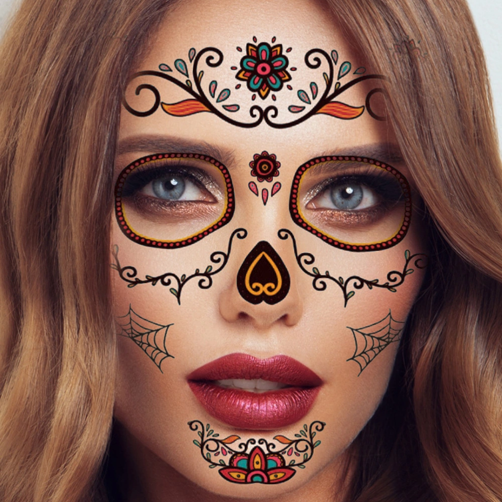 6 Sheets Tattoos Sticker Day of the Dead Face Temporary Tattoos Party Supply