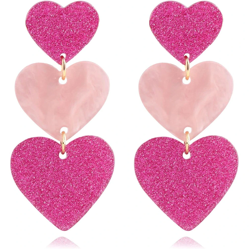 1 Pair Heart Earrings Three Heart Dangle Earrings Fashionable Ear Jewelries