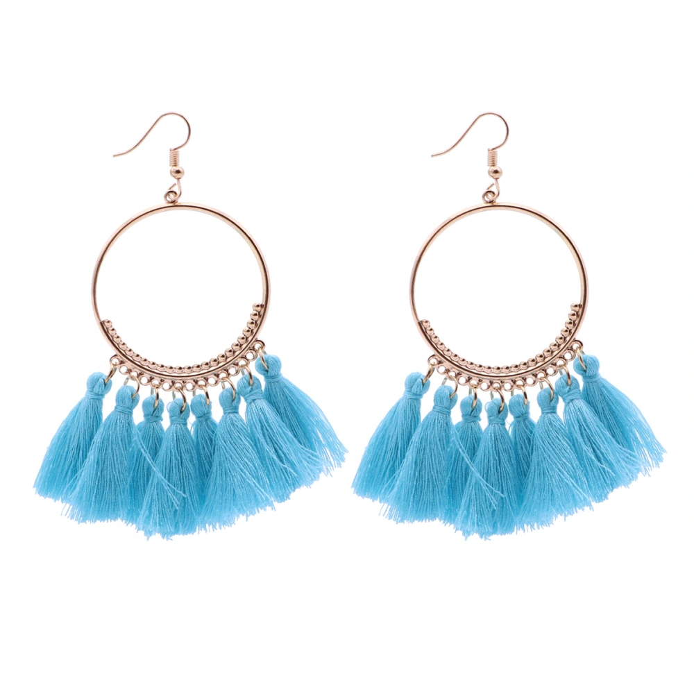 1 Pair Tassels Dangle Earrings Bohemia Dangle Gold Plated Earrings for Women (Blue)