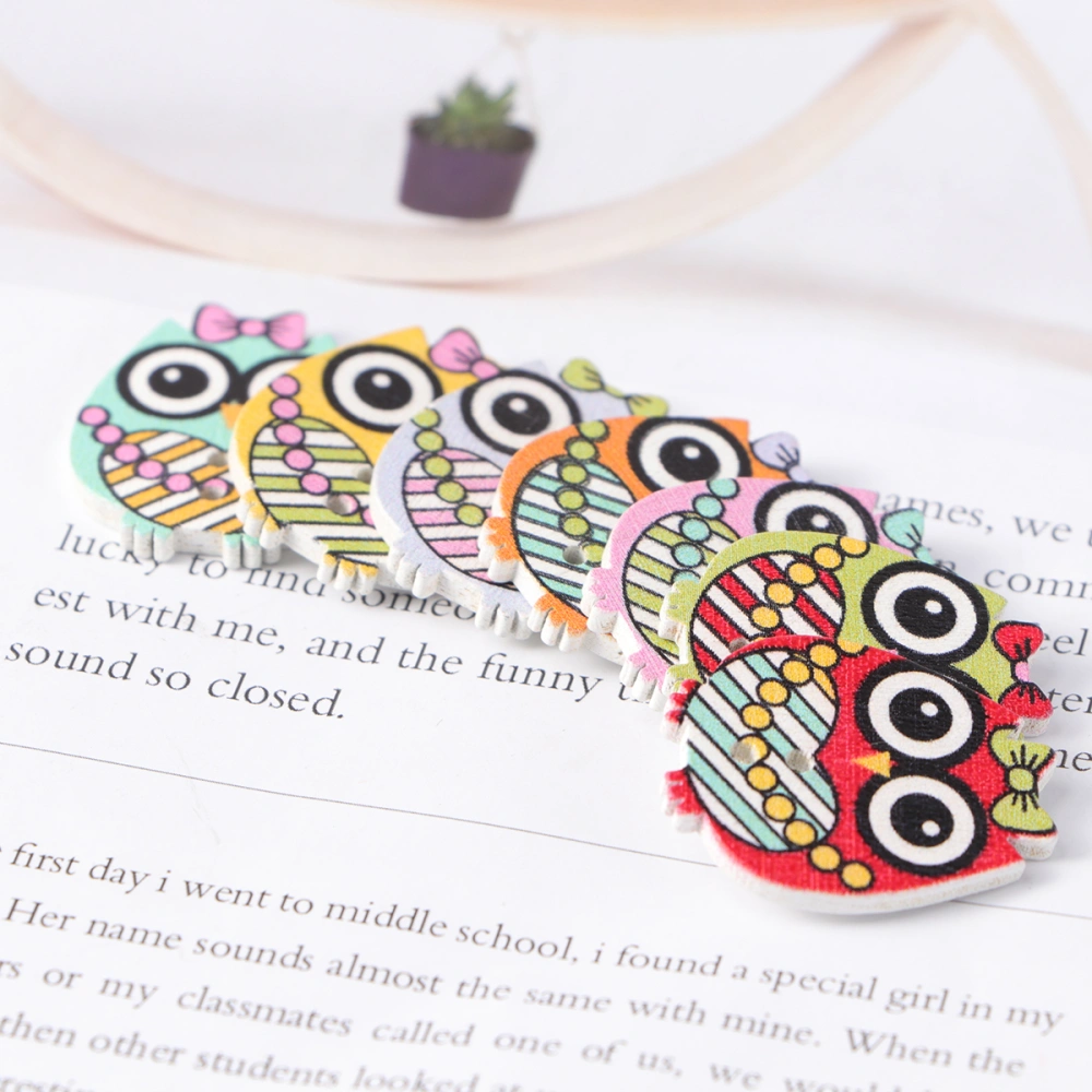 50pcs Mixed Random Owl Painting Colorful 2 Holes Wooden Buttons Decorative Wood Button for Sewing Crafting Clothing 25 x 20mm