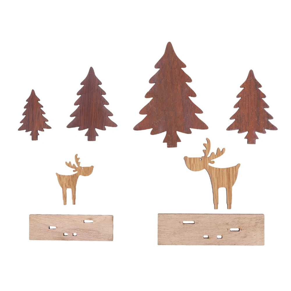 2pcs Christmas Wooden Elk Decoration DIY Wooden Ornaments Creative Desktop Adornment Party Decor for Living Room Bedroom (S Size + L Size）