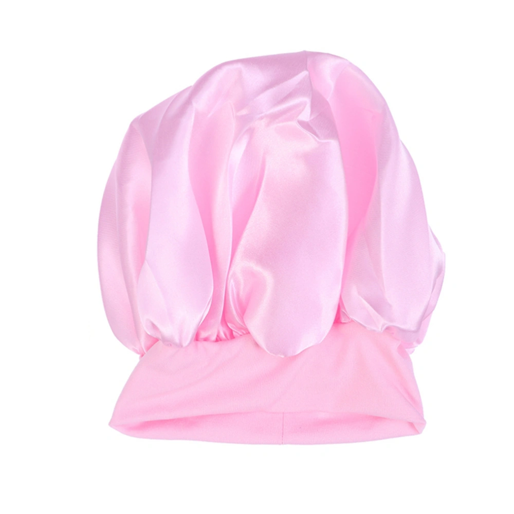 Wide Side Elastic Nightcap Satin Sleeping Hair Loss Caps Chemotherapy Hats Beanie with Elastic Band for Women and Girls (Pink)