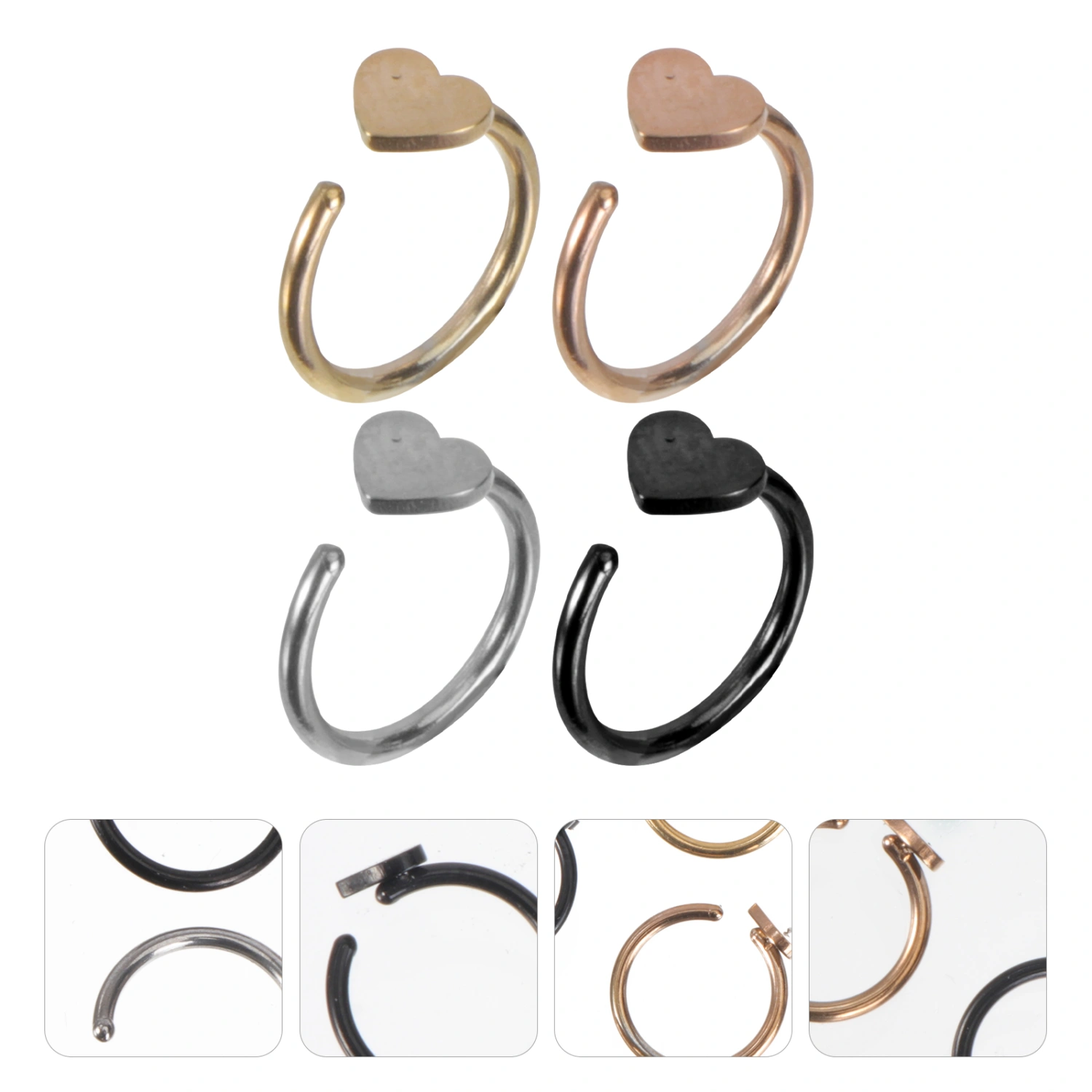 4pcs Stainless Steel Nose Rings Love Heart Earring Piercing Jewelry(Mixed Color)