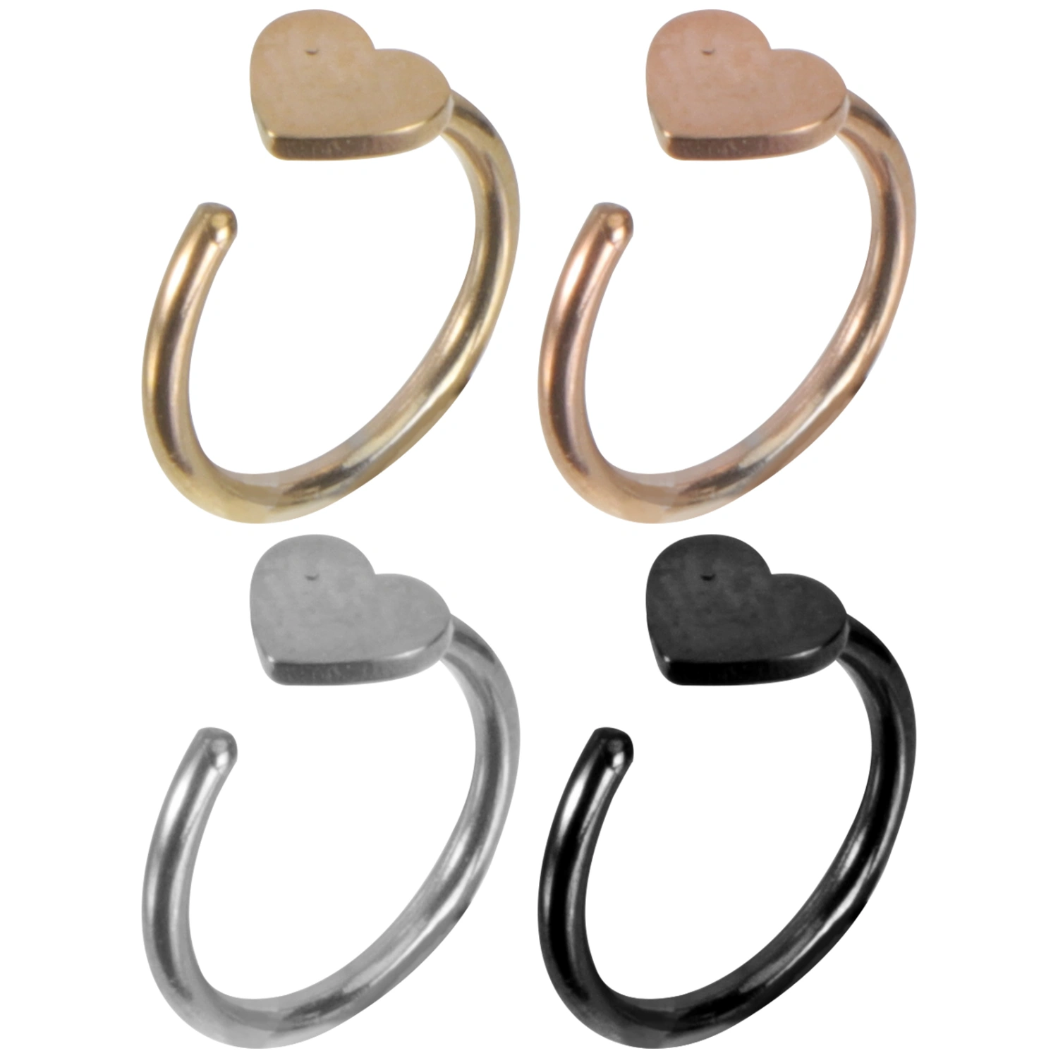 4pcs Stainless Steel Nose Rings Love Heart Earring Piercing Jewelry(Mixed Color)