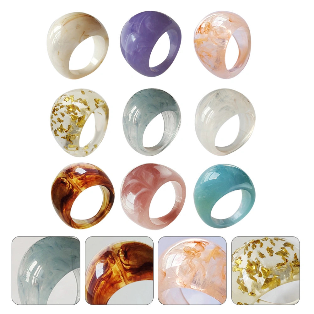 9Pcs Resin Simple Finger Ring Fashion Clear Ring Novel Finger Decoration