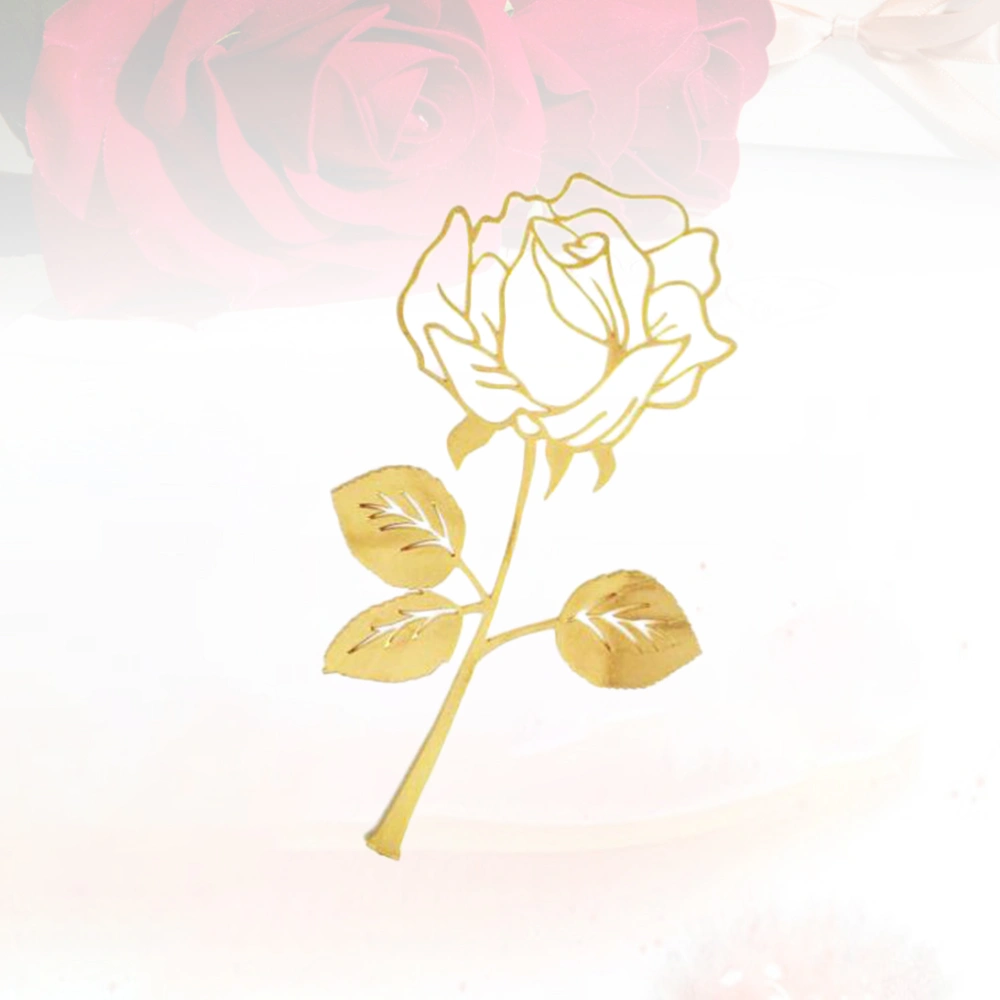 Metal Rose Bookmark Fashion Bookmarks Creative Paper Clip Valentine's Day Bookmark Gift (Golden)