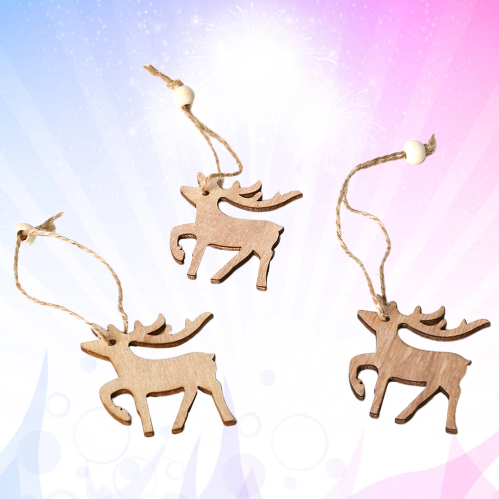 3pcs Vintage Christmas Wooden Deer Pendants Ornaments DIY Wood Crafts Xmas Tree Ornaments