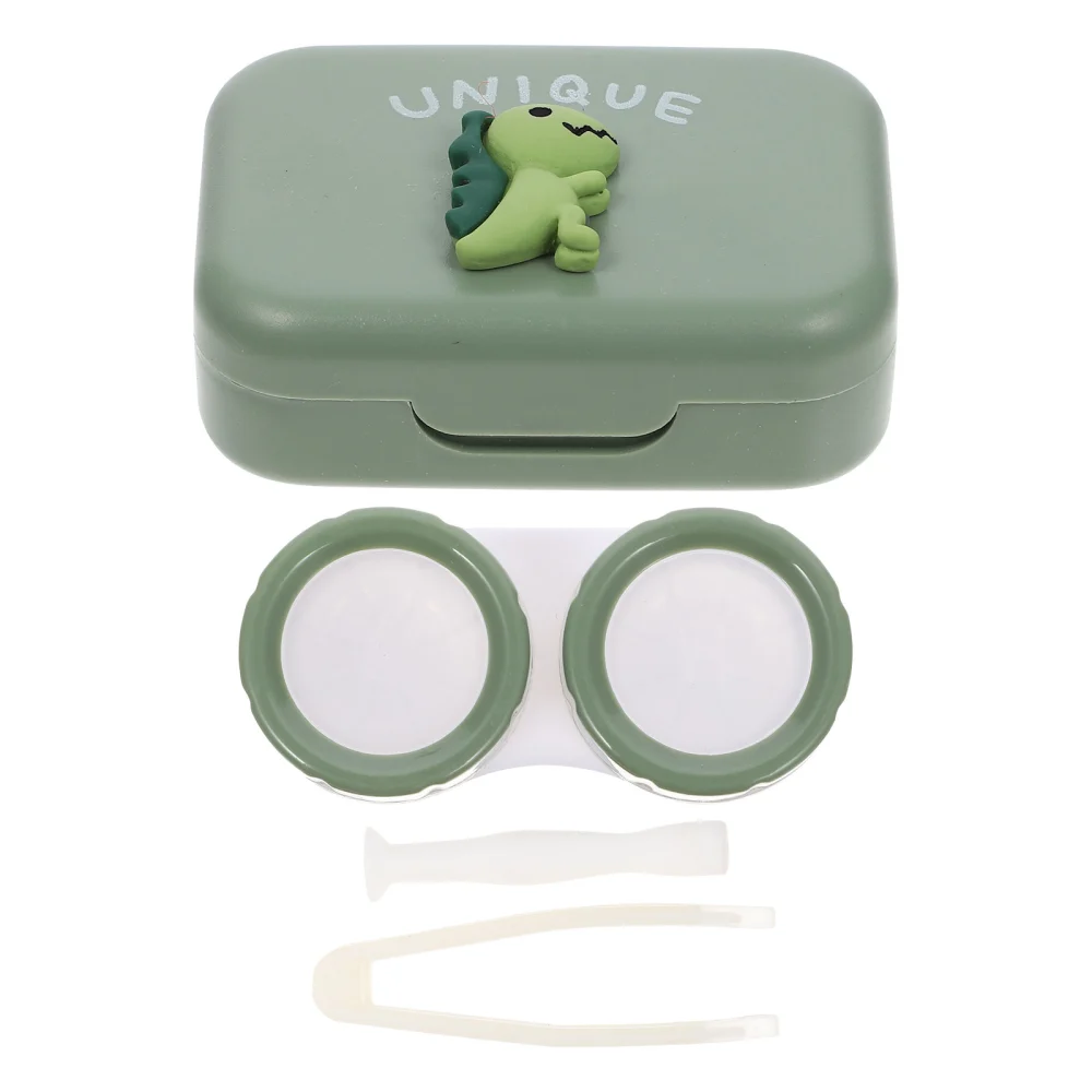 Cartoon Deer Lenses Case Holder Cartoon Lens Storage Box Container for Home and Travel (Green)