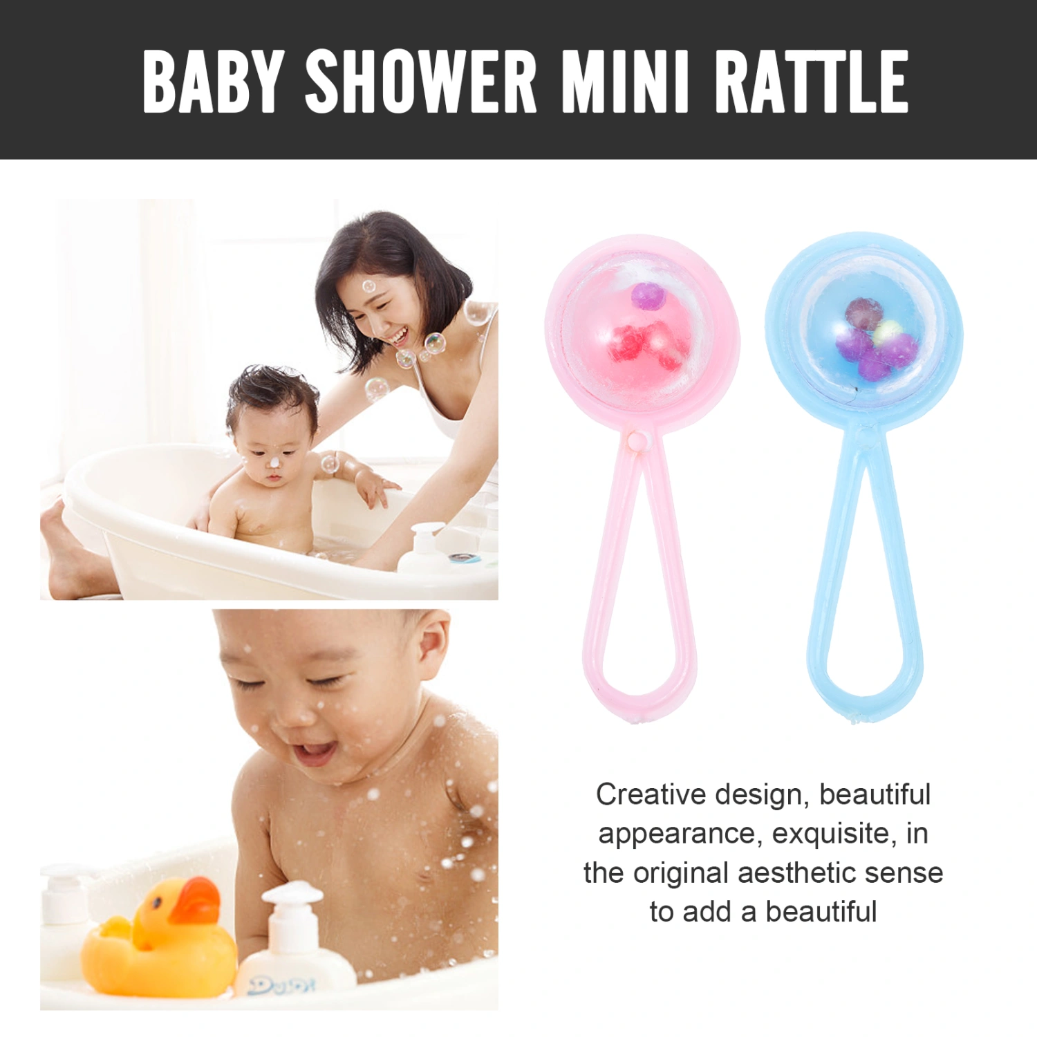48pcs Baby Shower Mini Rattle Charm Baby Shower Decoration Acrylic Rattle