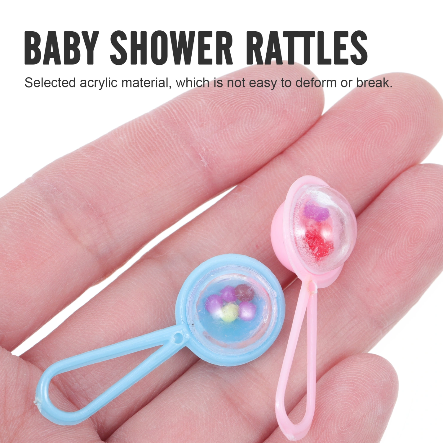 48pcs Baby Shower Mini Rattle Charm Baby Shower Decoration Acrylic Rattle
