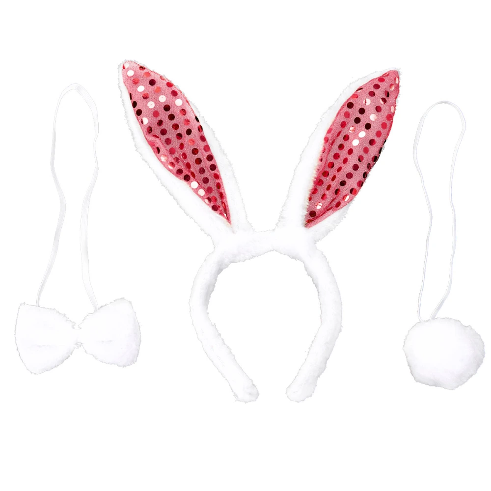 3pcs Rabbit Ear Tail Tie Set Performance Headband Decor for Girl Kid Child (Red)