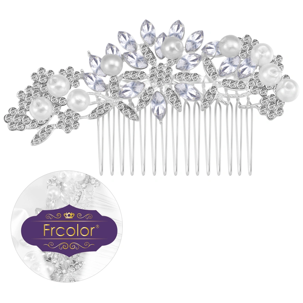 Frcolor Elegant Bridal Hair Comb Simulated Pearl Hair Accessories Wedding Headdress (Silver)