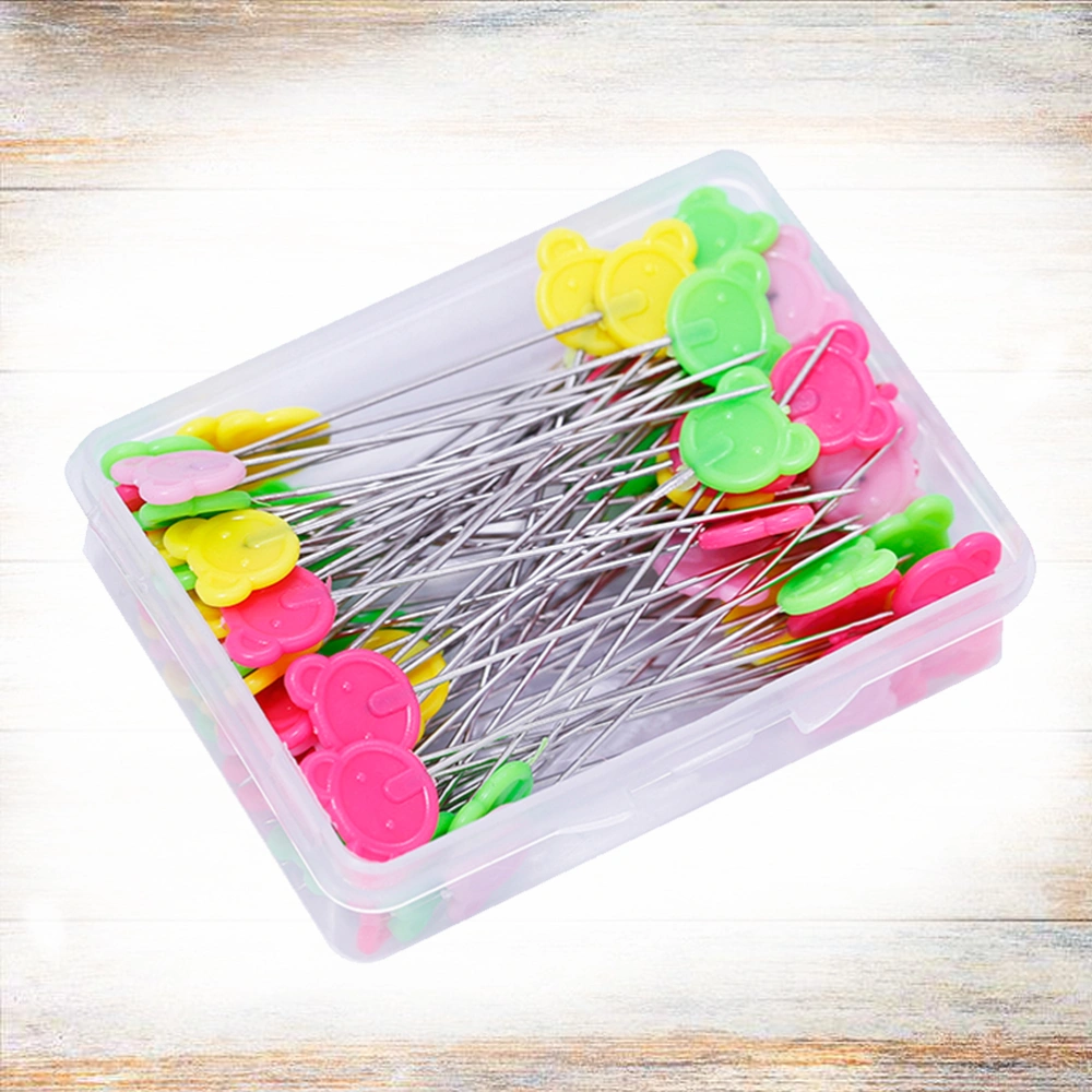 50pcs DIY Sewing Box Colorful Flat Bear Head Straight Clothing Accessories Needle for Craft Decoration Dressmaker Quilting