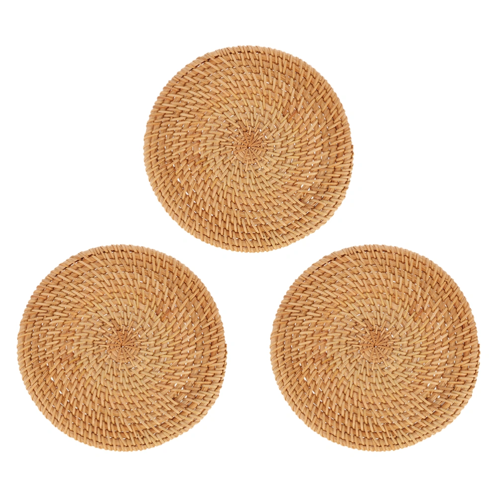 3Pcs Table Protection Pad Hand-woven Natural Place Mat Home Food Plate Cushion