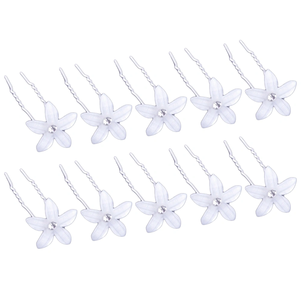 20pcs Flower Rhinestone Hair Sticks U Shaped Hair Accessories Updo Hair Chopsticks for Lady Women (White)